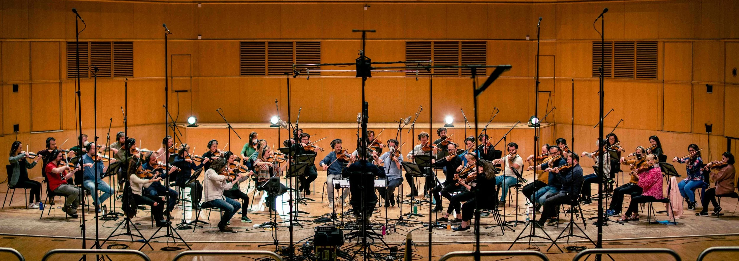 Tristan Hays Watson's orchestral score being recorded by a string orchestra
